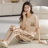 100% pure cotton pajamas for women, spring and summer short-sleeved capri pants, thin home wear, sweet and cute all-cotton sets for women details Picture
